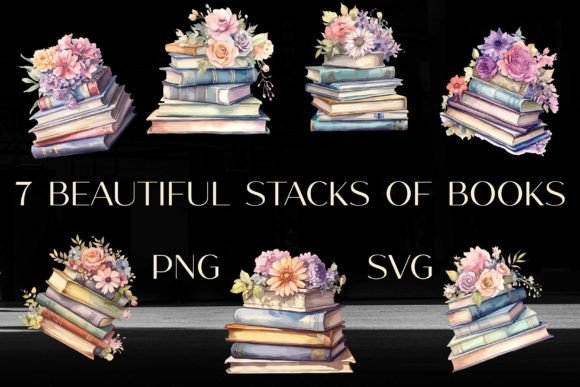 7 Book Stacks with Flowers Clip Art Review