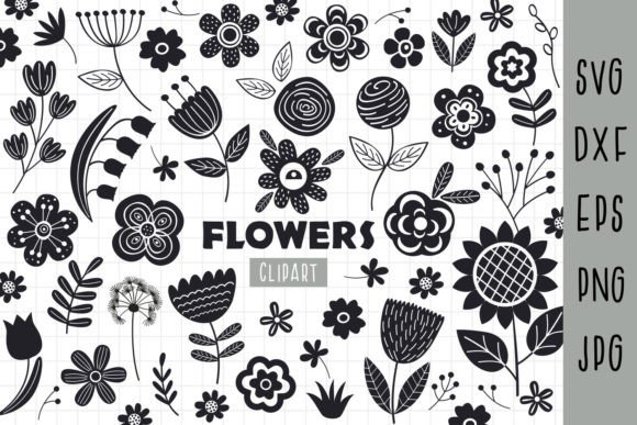 Black Flowers Svg for Graphics & Illustrations