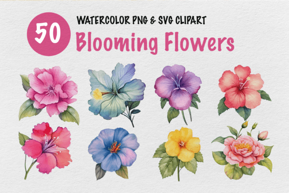 Blooming Flowers Watercolor Clipart: Graphics for Creative Design