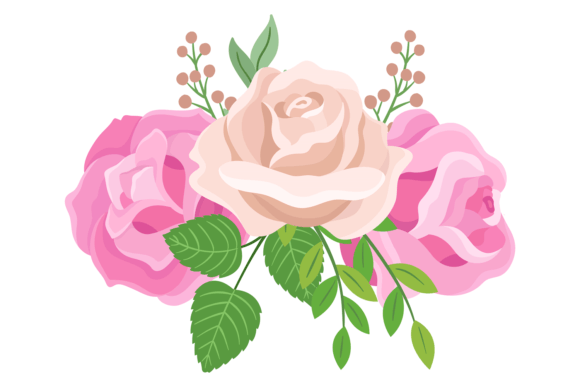 Blooming Roses with Green Leaves. Graphics & Illustrations