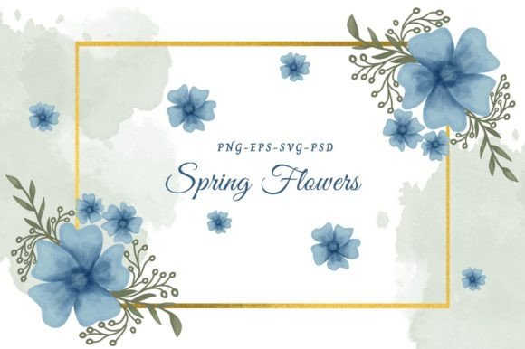 Blue Watercolor Flowers Collection: Graphics for Creative Design