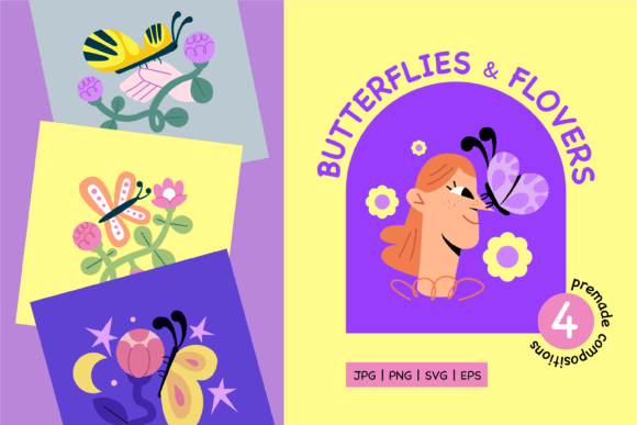 Butterflies and Flowers SVG, PNG, EPS