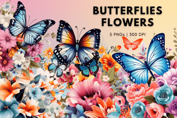 Butterfly Flowers Watercolor Clipart: Graphics for Creative Design