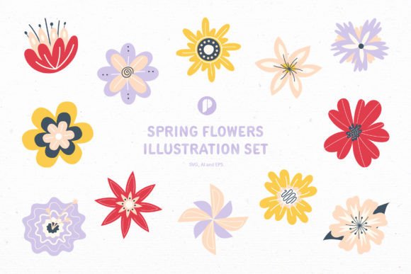 Colorful Spring Flowers Illustration Set