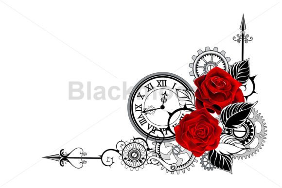 Corner Composition with Clock Red Roses