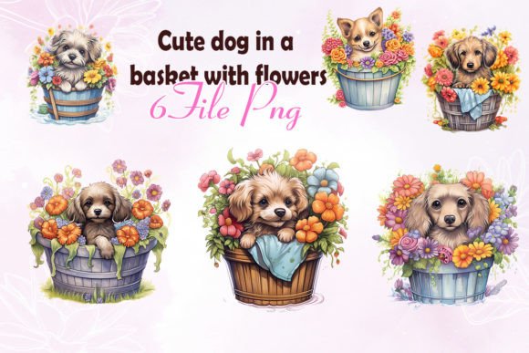 Cute Dog with Flowers PNG Bundle