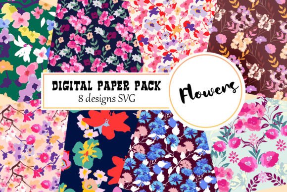 Digital Paper Set Watercolor Flowers Svg Graphics