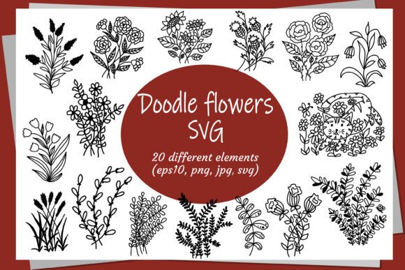 Doodle Flowers SVG Clipart for Graphics and Illustrations
