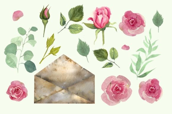 Envelope with Flowers Watercolor Graphics