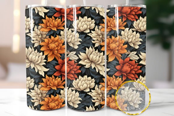 Fall Flowers Skinny Tumbler Wrap Design Graphics