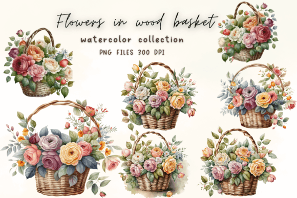 Flowers in Basket Watercolor Sublimation Graphics