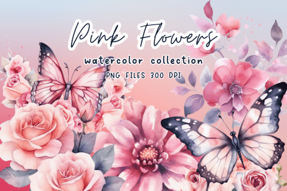Flowers Pink Watercolor Clipart: Graphics for Creative Branding