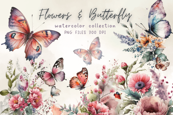 Flowers Watercolor Butterfly Spring Graphics
