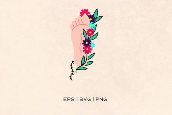 Foot and Flowers Vector Illustration