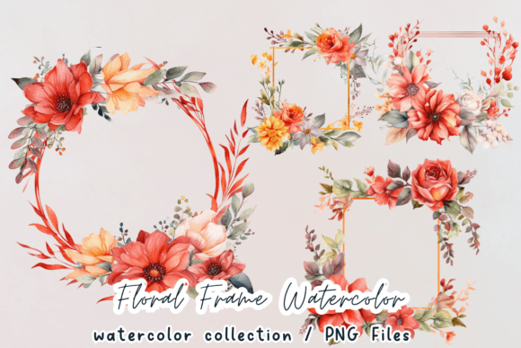 Frame with Flowers Watercolor Clipart: Graphics for Creative Brands