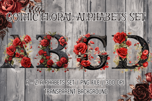Gothic Vintage Flowers Alphabets Clipart