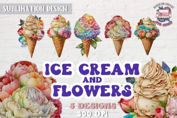 Ice Cream and Flowers Sublimation PNG Graphics