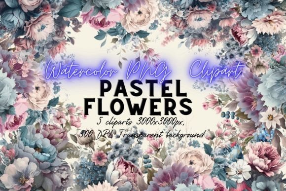 Pastel Watercolor Flowers Vector: Graphics & Illustrations