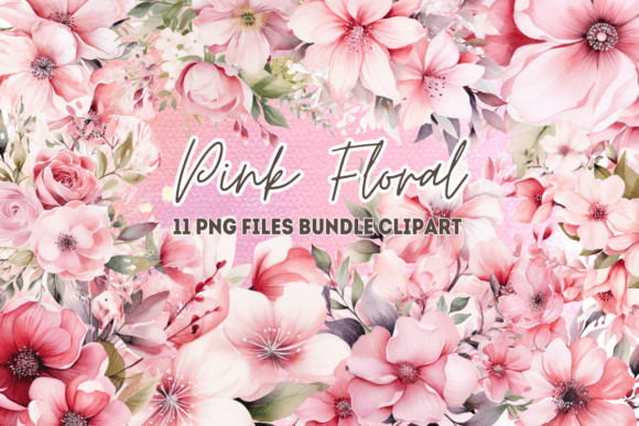 Pink Flowers Sublimation Bundle Clipart
