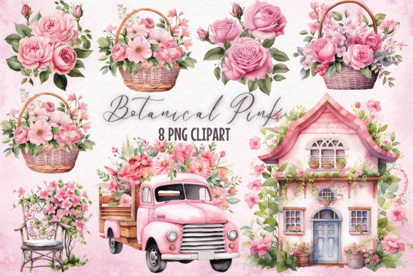 Pink Flowers Watercolor Clipart: Graphics for Handmade Projects
