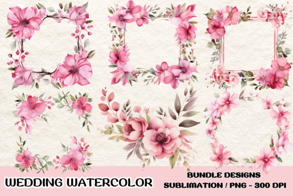 Pink Flowers Wedding Sublimation PNG