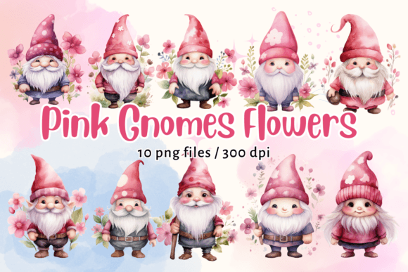 Pink Gnomes Flowers Sweet Clipart