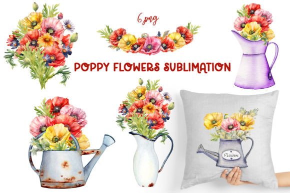 Poppy Flowers Sublimation Design, PNG: Graphics for Local Business Branding