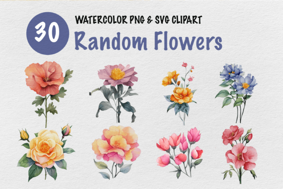 Random Flowers Watercolor Clipart: Graphics for Creative Sellers