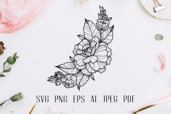 Roses Linear Bouquet SVG for Graphics and Illustrations
