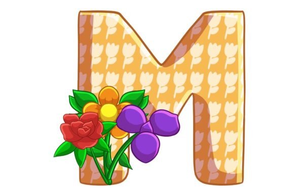 Spring Flowers Icons Alphabet M Stock