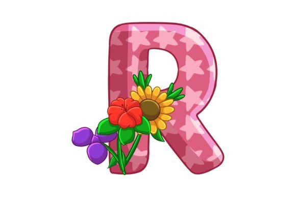 Spring Flowers Icons Alphabet R Stock