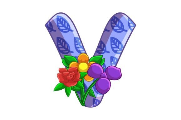 Spring Flowers Icons Alphabet V Stock