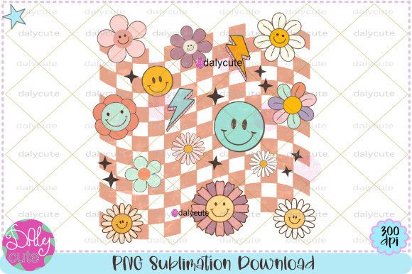Stay Groovy Retro Flowers Groovy Checker Graphics