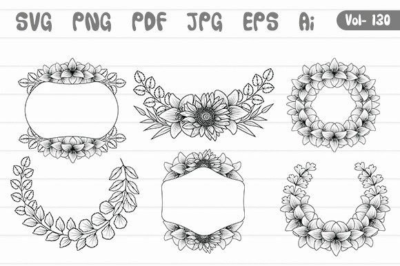 Svg Flowers Wreath Border Frame Bundle
