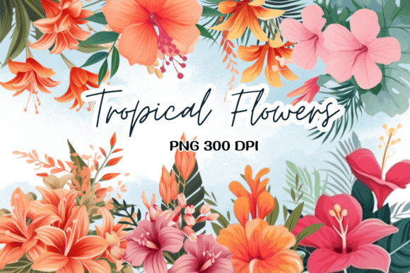 Tropical Flowers Summer Watercolor PNG