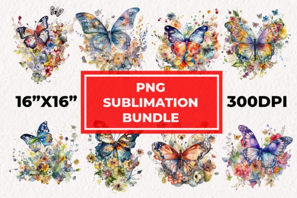 Watercolor Butterfly and Spring Flowers Graphics