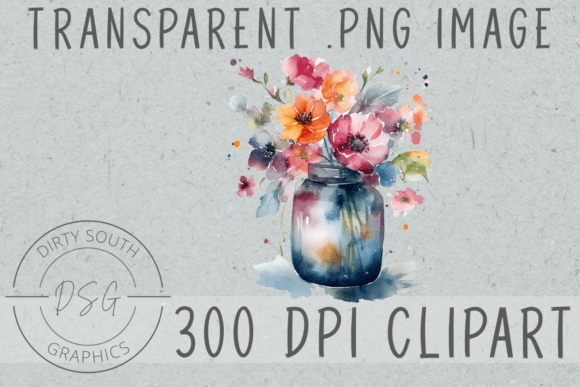 Watercolor Flowers in Jar Clip Art