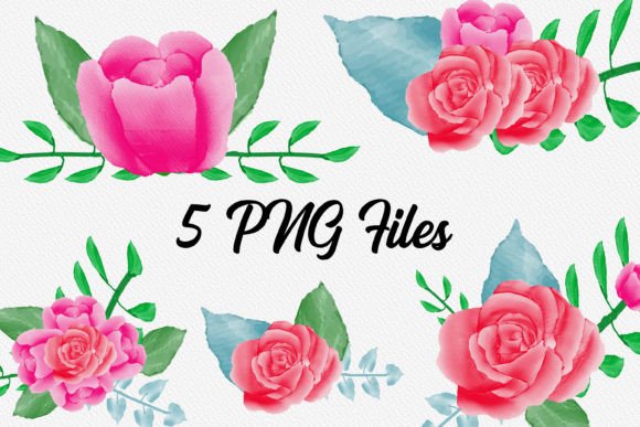 Watercolor Flowers Roses Clipart Set Graphics
